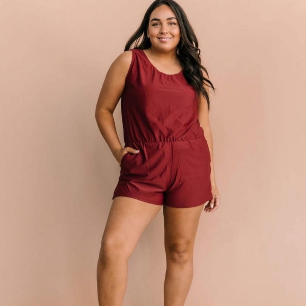 Honey Mark Sage Swim Romper NWT